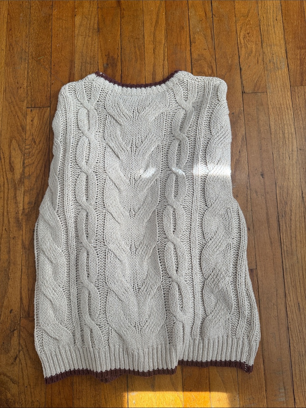 Cream Cable Knit Sweater with Contrast Neckline - Picture 3 of 3